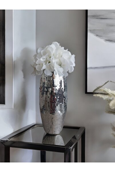 IŞILTI HOME DESIGN Mirror Glass Vase Long Silver Color