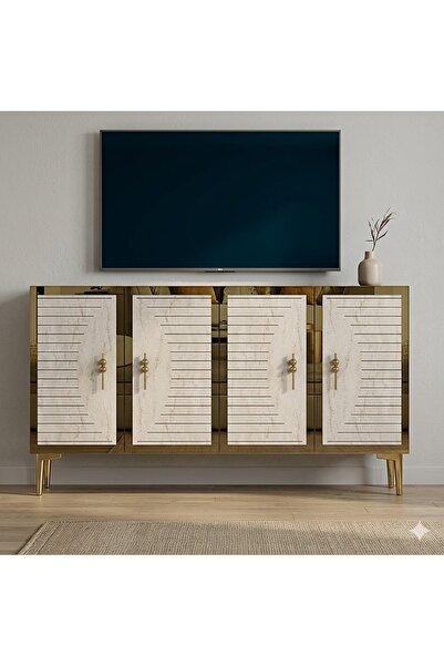 CENEYRA KA1207BTG TUNA Konsol ve Tv Sehpası Beyaz-Traverten-Gold 120cm