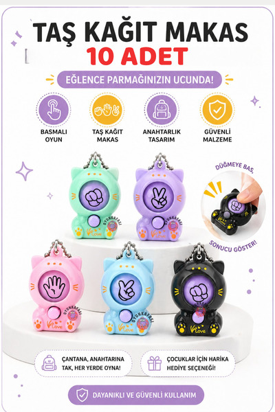 OYUNKAFASI Taş Kağıt Makas 10 Adet Basmalı Mini Oyun Süs Karışık Renk 1 Adet ...