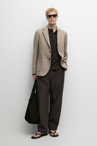 Massimo Dutti Balıksırtı keten blazer