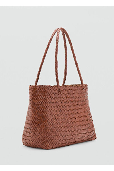 MANGO Woman Örgü desenli deri shopper çanta