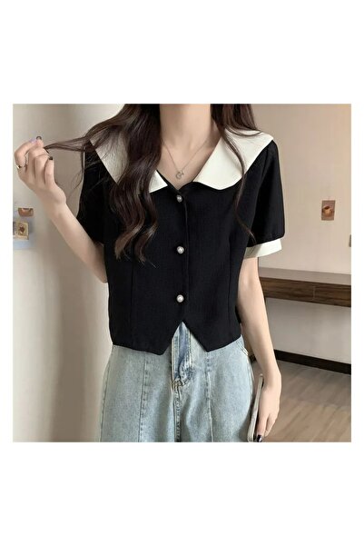 banessa Vintage Knitwear Women's T-Shirt with Baby Collar Detail