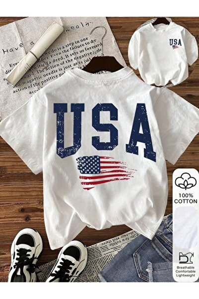 Vordevia Usa Printed White Oversize Unisex T-Shirt Basic Comfortable Fit Dail...