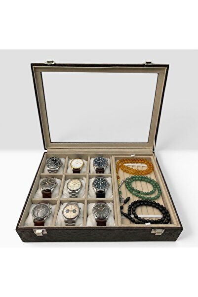 STAND MARKET Watch and Prayer Beads Box with 9+ Prayer Beads Compartments, Cr...