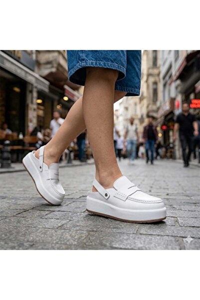 Oneka Shoes صندل نسائي يومي باللون الأبيض من نوع napa Loafer kuşak 260630SBST...
