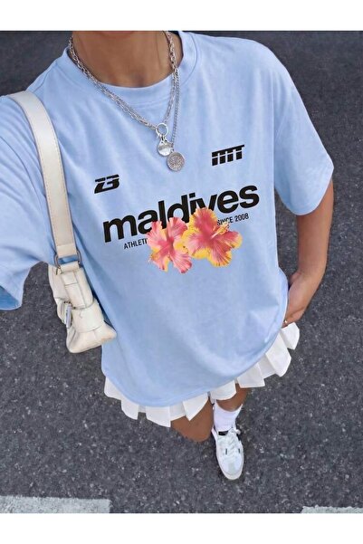 Vordevia Maldivi štampana bela oversize unisex majica, osnovna, udobna, za sv...
