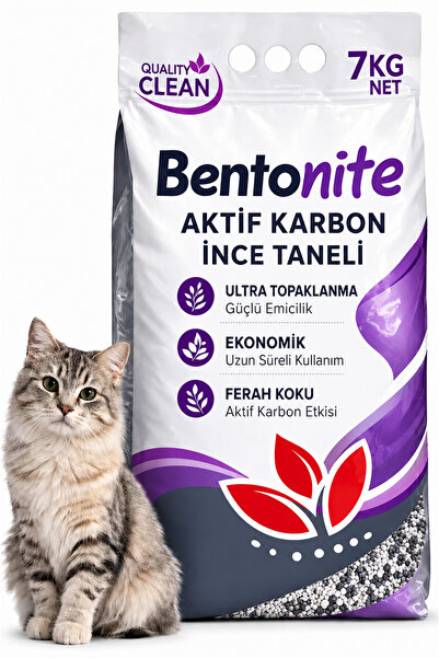 Quality CLEAN Aktif Karbon İnce Taneli Bentonit Ultra Topaklaşan Kedi Kumu 7 KG