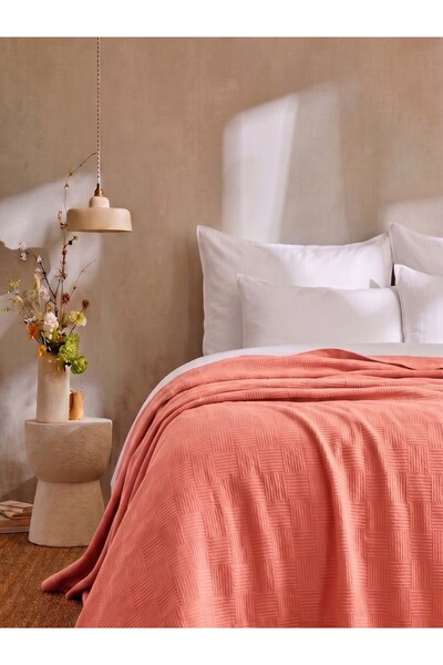 Tabu Home Cotton Checkerboard Pattern Double Pique Salmon