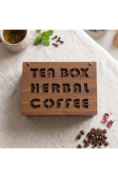 DİKEN STORE Wooden Mdf 9-Compartment Herbal Tea and Coffee Box 25X18X8 cm Tea...