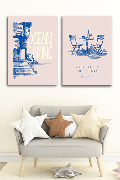 Tilki Dünyası Set de 2 tablouri decorative pe pânză, model Ocean, 4 - Decor m...