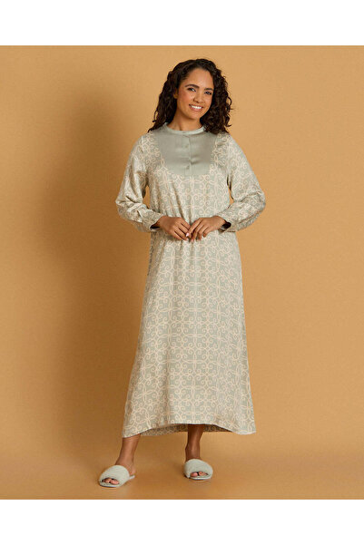 REDTAG Women Green Printed Full Sleeve Night Gown