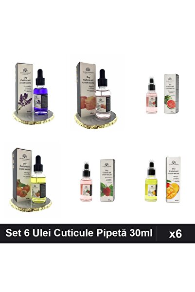 global fashion Set 6 Ulei Cuticule Pipetă 30ml - Lavandă, Măr, Pepene, Mandar...