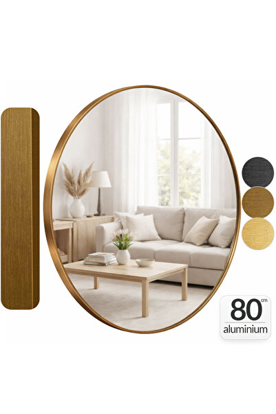 Callena Round mirror 80cm, with Bronze frame, wall mirror, decorative, for ha...