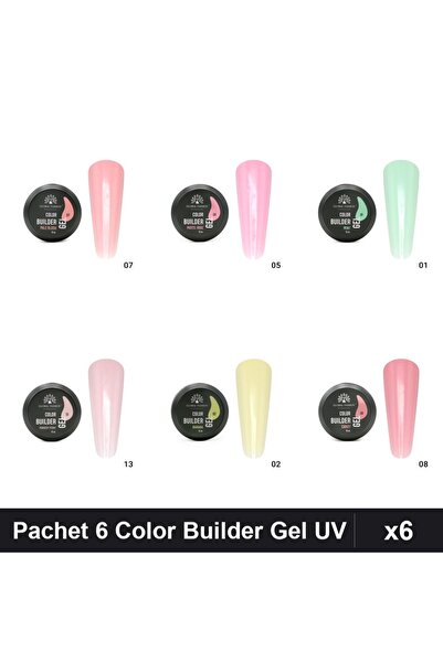 global fashion Pachet 6 Color Builder Gel UV 15g - Nr.01 Nr.02 Nr.05 Nr.07 Nr...