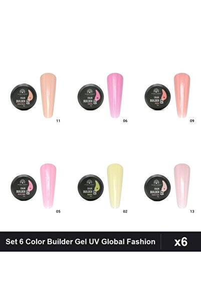 global fashion Set 6 Color Builder Gel UV 15g - Nr.11 Nr.06 Nr.09 Nr.05 Nr.02...
