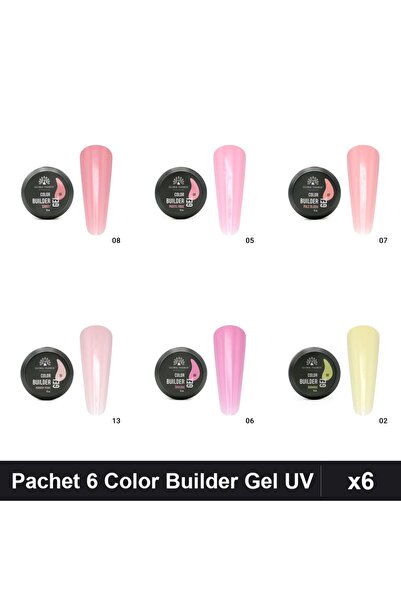 global fashion Pachet 6 Color Builder Gel UV 15g - Nr.02 Nr.05 Nr.06 Nr.07 Nr...
