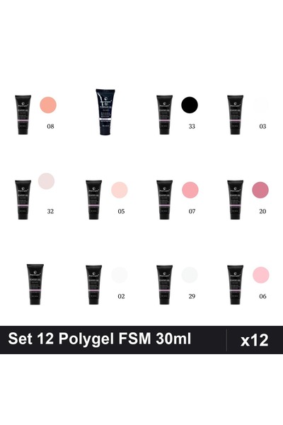 FSM Set 12 Polygel 30ml - Nr.01 Nr.02 Nr.03 Nr.05 Nr.06 Nr.07 Nr.08 - Constru...