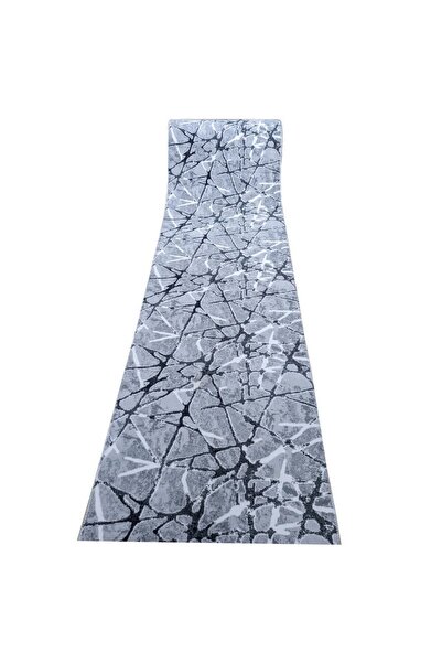 OEM Traversa Antiderapanta Gri cu Negru, Abstract, Poliester, Latime 80 cm