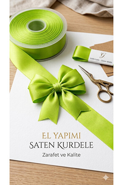 satab Fransız Saten Neon Yeşil 25mm - 25metre