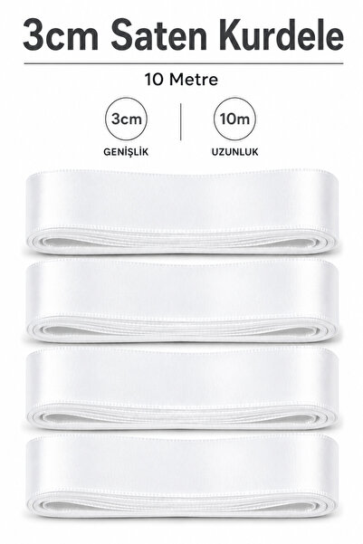Organizasyon Pazarı Beyaz Saten Kurdele 3cm 10 metre Bobo Balon Süs Hediyelik...