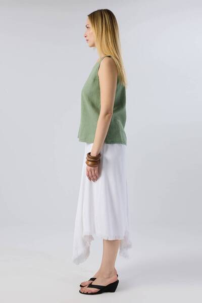İpekçi Otantik V-Neck Sleeveless Linen Women's Blouse Island Tea