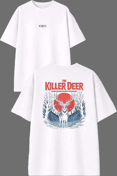 VSRN Μπλουζάκι με σχέδιο Scary Deer, με στάμπα μπροστά και πίσω, λευκό, overs...