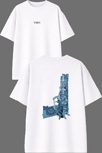 VSRN Blue Pistol Design Front and Back Printed White Oversize t Shirt
