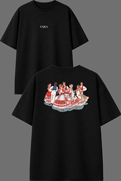 VSRN Μπλουζάκι με σχέδιο Folk Games, με στάμπα μπροστά και πίσω, μαύρο, overs...