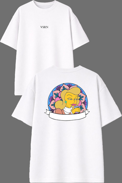 VSRN Tricou oversize alb cu imprimeu în față și în spate, design Sinsi pentru...