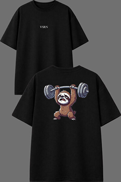 VSRN Tired Animal Design Front and Back Printed Black Oversize t Shirt