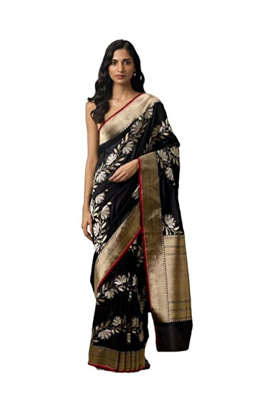 MYSMAR Black & Silver Banarasi Art Silk Saree - KTZ6078
