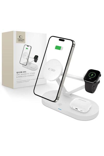 Tech-Protect încărcător wireless A41 3 în 1 QI15W, alb
