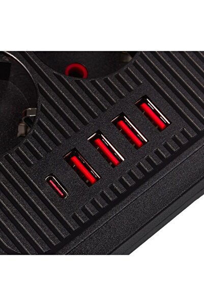 Maclean Priză multiplă MCE391 B cu 6 prize, 4xUSB-A, 1xUSB-C, 110-240V AC 50/...