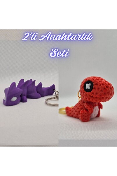 3DAtölyeMaker Purple Flexible Dragon and Red Knitted Pattern Moving Dino Keyc...