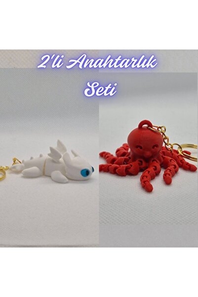 3DAtölyeMaker How to Train Your White Dragon Dragon and Pink Octopus Keychain