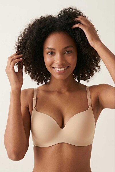 Brashop Culoarea pielii, calitate premium, tăiată cu laser, fără cusături, fără urme, cu susținere push-up, cu bretele detașabile, sutien tip tricou.