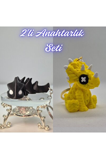 3DAtölyeMaker Black Flexible Dragon and Yellow Knitted Pattern Triceratops Ke...