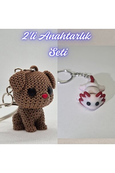 3DAtölyeMaker Dark Brown Knitted Patterned Dog and Light Pink Flexible Axolot...