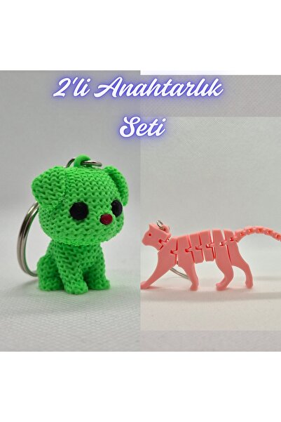 3DAtölyeMaker Light Green Knitted Patterned Dog and Light Pink Flexible Cat K...