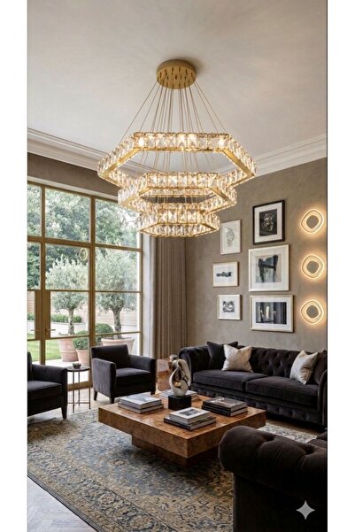 lunexa aydınlatma Modern Lüks Kristal LED Sarkıt 3 Renk Kumandalı Avize 3 Kat...