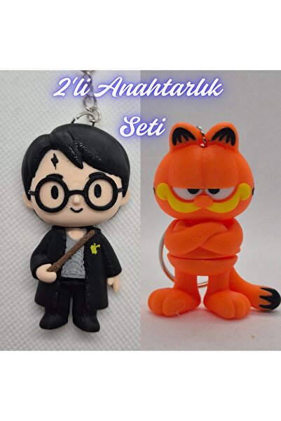 3DAtölyeMaker Black Harry Potter Keychain and Blue Garfield Keychain