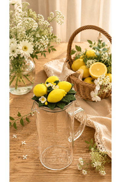 LikeMoon %100 El Yapımı Üst Dizayn Limon Kapaklı Sürahi 1,2 L (Hediyelik ve G...