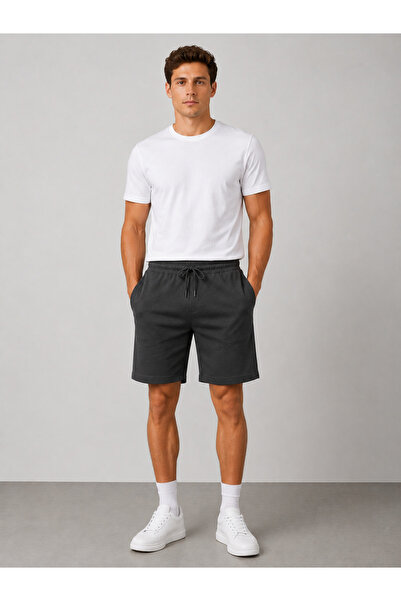 NAKRUF Men's Smoked Basic Shorts Elastic Waist Comfortable Cut Casual Sports ...