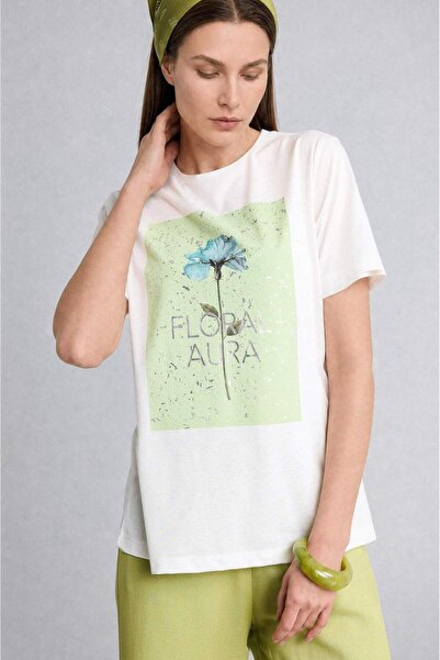 DeFacto Tricou cu mânecă scurtă, cu imprimeu floral, cu gât crew, croială nor...