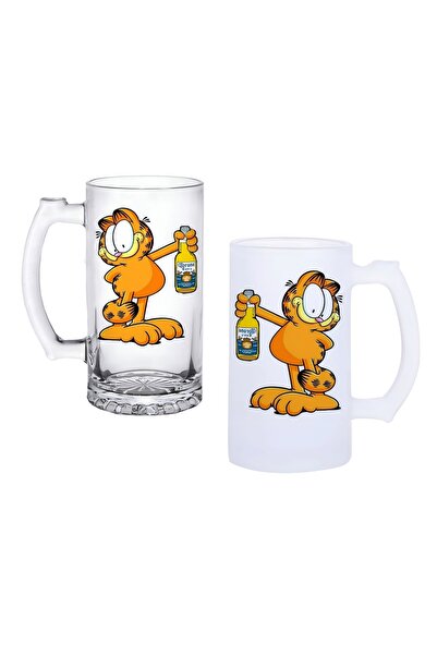 Ghostbastır Garfield Beer Glass with Handle, Frosted or Transparent Options 078