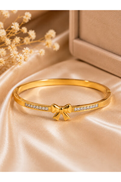 Passion by rahi Stainless Steel Plated 18K Gold Buckle Inlaid With Bow Zircon...