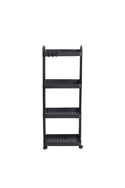 Choice 4 Tiers Black Plastic Rolling Utility Cart with Handle Storage Trolley...