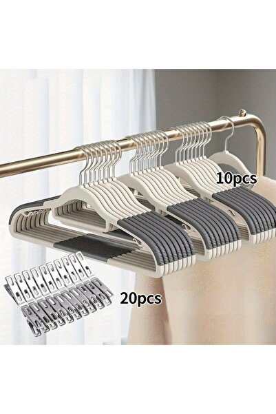 choice2 مجموعة شماعات ملابس مخملية رمادية اللون، 30 قطعة (10 شماعات + 20 مشبك...