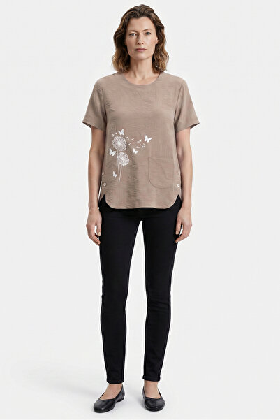 Sementa Printed Crepe Crew Neck T-Shirt - Mink