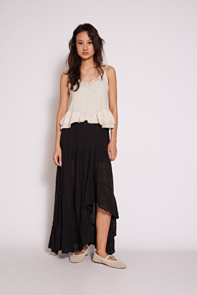 Nisan Asymmetric Ruffled Knit Skirt Brown